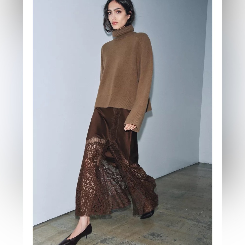ZARA SATIN EFFECT LACE SKIRT ZW COLLECTION